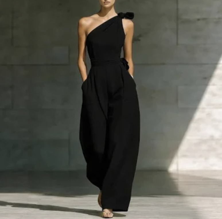 Traje negro de una pieza holgado de Mujer